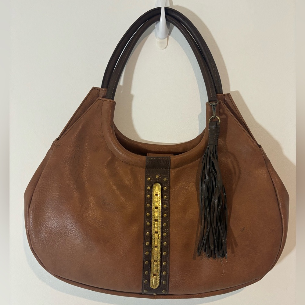 Frankie & Johnnie Brown Style Round Handle Tassel Western Shoulder Purse Casual